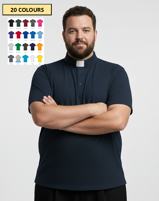 Men’s Big & Tall Clerical Clergy Polo Shirt, Outsize Clerical Shirts (Summer Style / Comfort Fit)