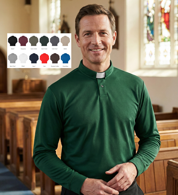 A long sleeved clergy shirt for men